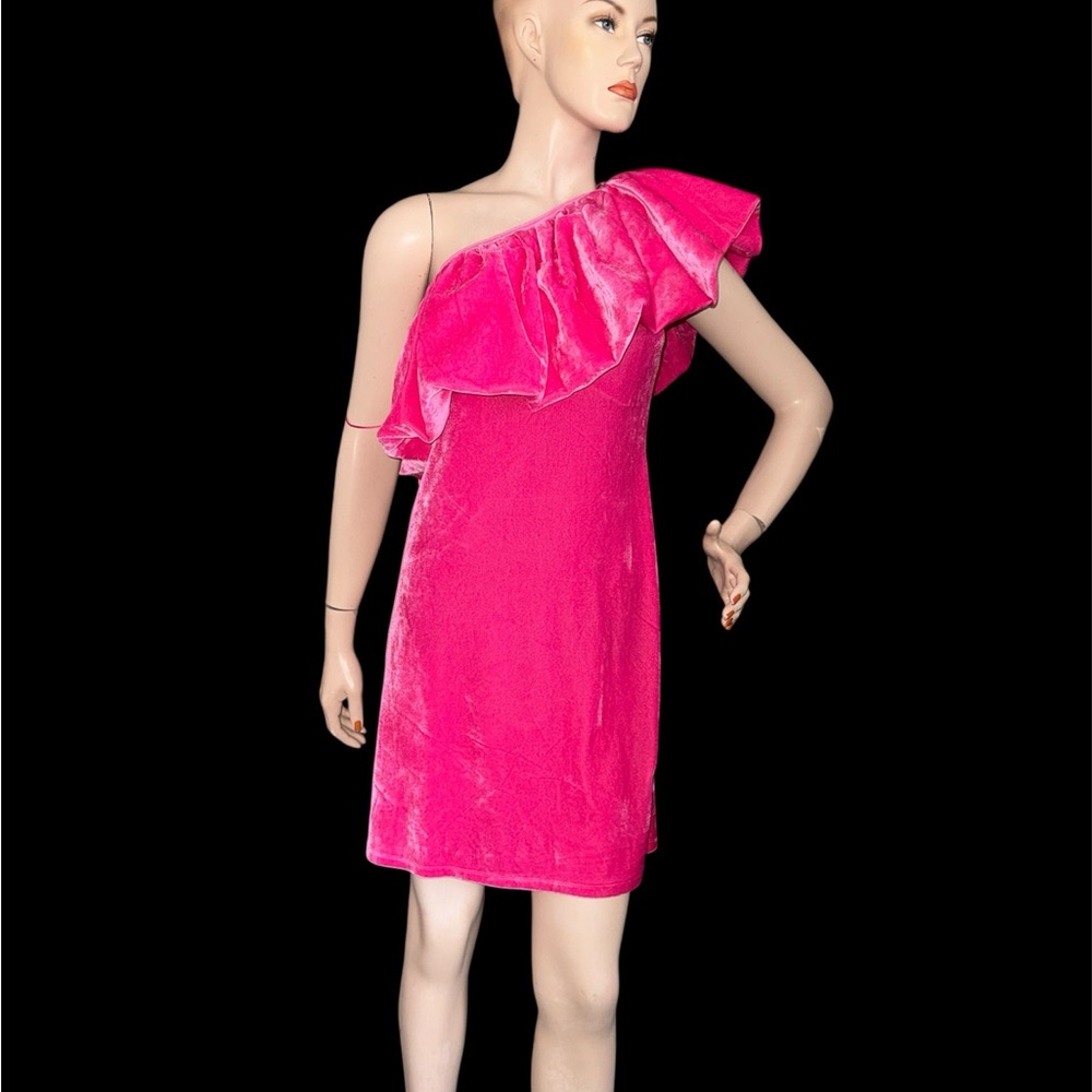 Pink Velvet Off Shoulder Abstract Dress - Picture 3 of 15